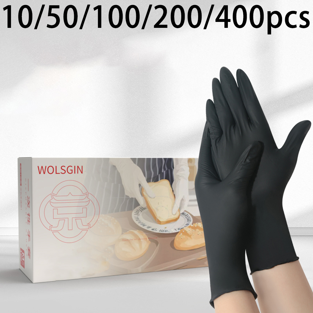 Rubber Glove Cleaning - 10/50/100/200/400 個の黒い使い捨て合成ニトリル手袋、キッチン、タトゥー、家庭掃除に適しています。