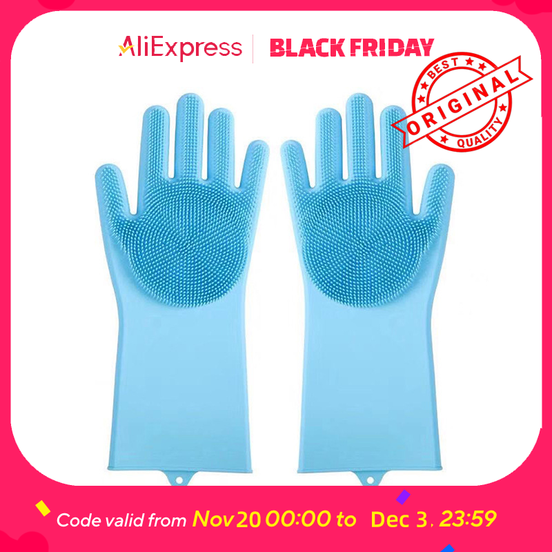 Gardening Glove Waterproof - ペット用入浴グローブ - 犬と猫用のシリコンスクラバーミット、マッサージと抜け毛除去、防水、噛みつき防止（ブルー/ピンク）