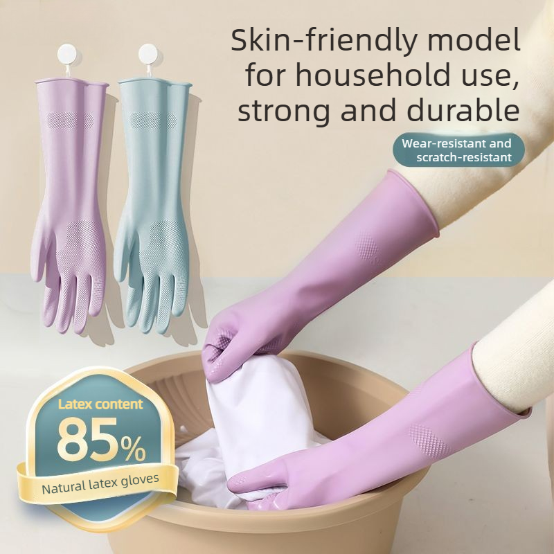 Rubber Glove Cleaning - ラテックス食器洗い用手袋、綿ライナーと滑り止めグリップ付き、耐水性再利用可能なゴム手袋、キッチン、バスルームの掃除用
