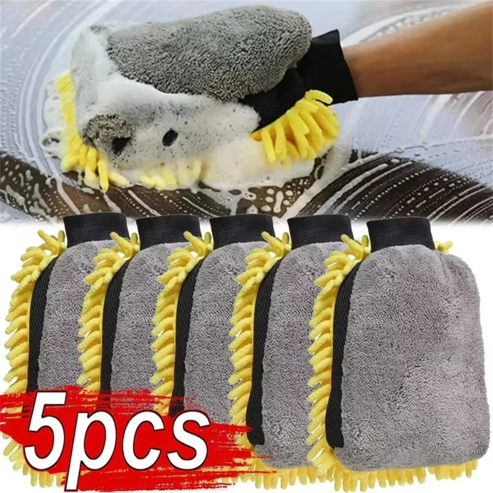 Gardening Glove Waterproof - 1/5 個洗車手袋防水マイクロファイバーシェニール手袋車のクリーニングミットディテールブラシオートケア両面グローブ