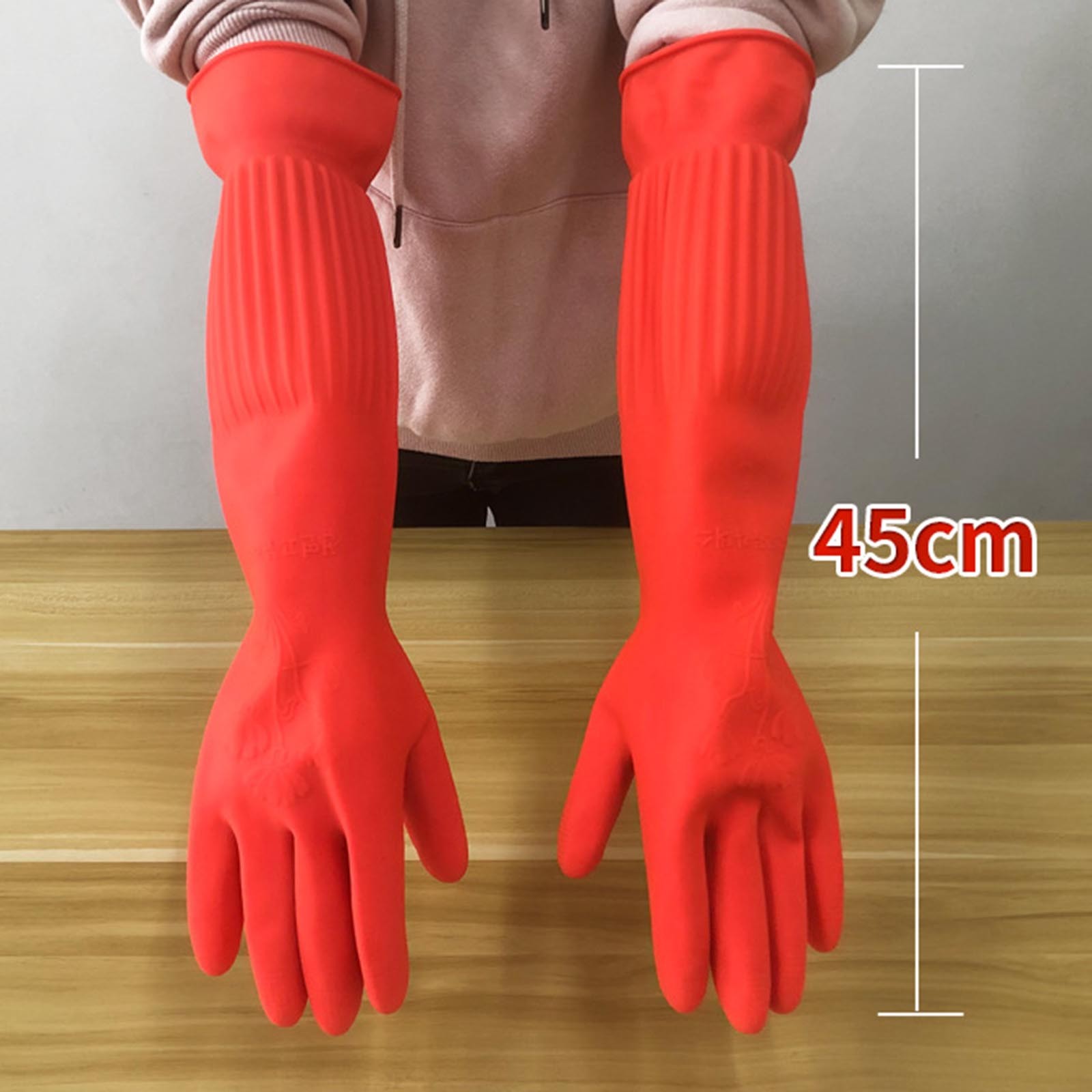 Dish Glove Rubber - 1 ペア柔軟な快適なゴムクリーン手袋赤い皿洗いロングホームバスルームクリーニングキッチンアクセサリー