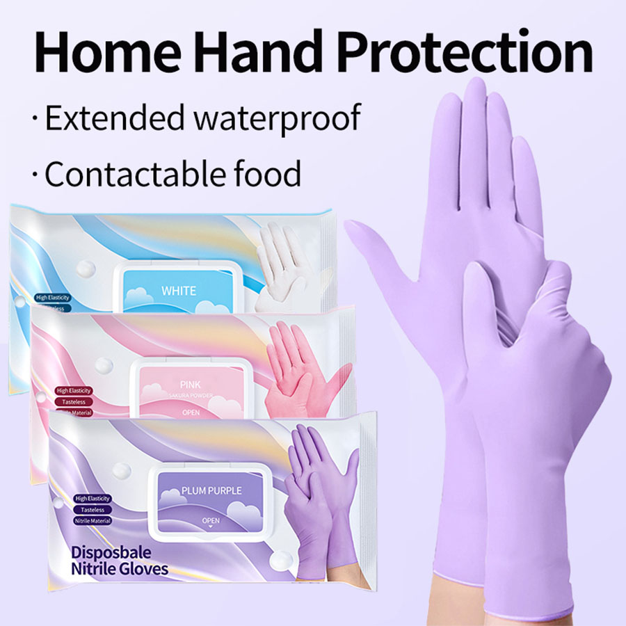 Exam Glove Nitrile - 使い捨てニトリルクリーニング手袋ラテックスフリー厚み拡張カフ食品手袋クリーニング食器洗い健康診断手袋パープル