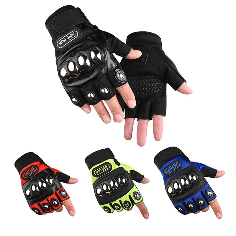 Motorcycle Glove Knuckle - ハーフフィンガー保護用バイクグローブ、スチール製ナックルガード、滑り止め通気性グローブ、バイク、サイクリング、アウトドアスポーツ用