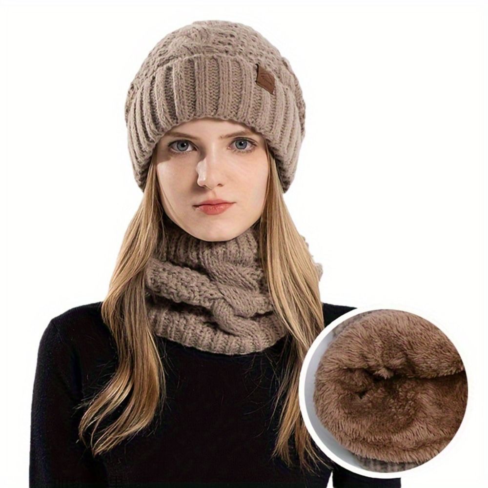 ソフトな冬用ビーニー帽とスカーフのセット、フリース裏地付きネ - Wool Glove Lined のレビューと価格