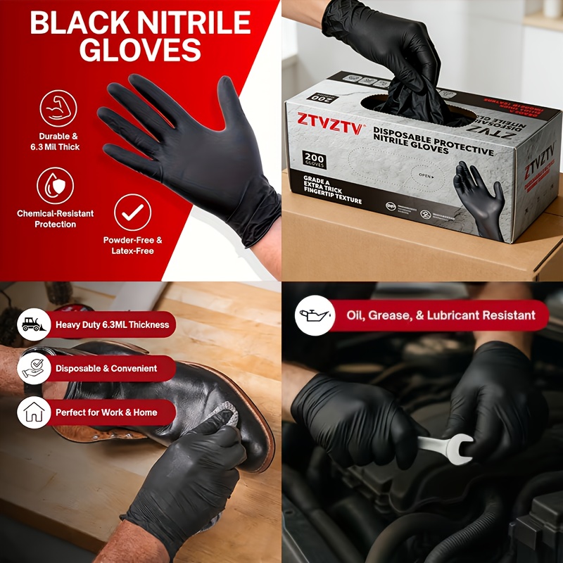 1パック200枚入り、黒色使い捨て手袋、高密度、柔軟性があり - Rubber Glove Cleaning のレビューと価格