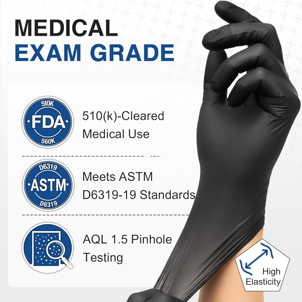 医療検査用使い捨て黒ニトリル手袋、粉なし、ラテックスフリー、 - Exam Glove Nitrile のレビューと価格